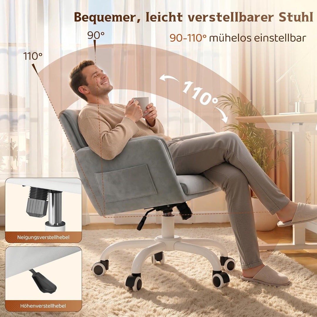 Schreibtischstuhl, Schminktisch Stuhl mit Samtbezug, Neigbarer & Höhenverstellbarer Bürostuhl, bis 1