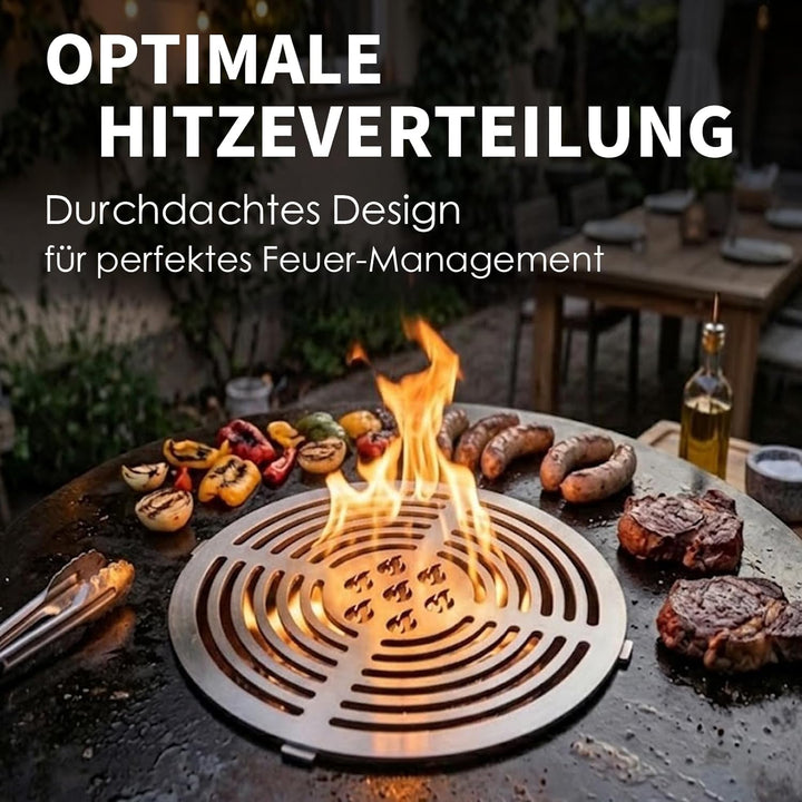 Fox·Bunny Wokaufsatz für Feuerplatten, Edelstahl, Grillplatte Plancha, kreisrunde Öffnung Ø 20 cm (G