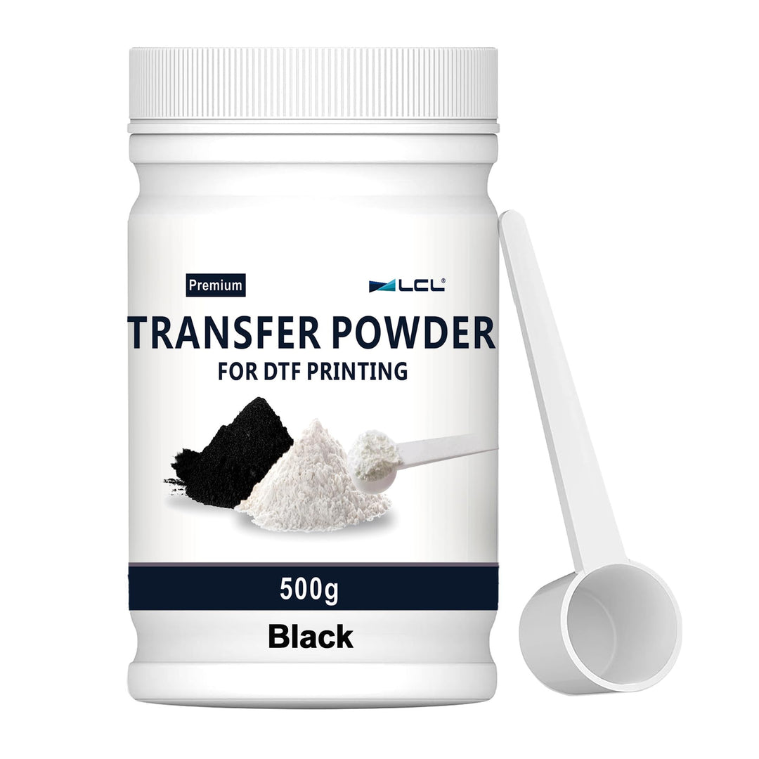 LCL DTF Pulver Schwarz, 500 g/17,6 oz, Digital Transfer Schwarz Klebepulver für Schwarze oder dunkel