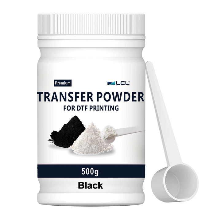 LCL DTF Pulver Schwarz, 500 g/17,6 oz, Digital Transfer Schwarz Klebepulver für Schwarze oder dunkel