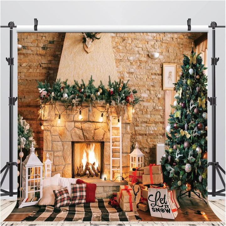 AIIKES 8x8FT Weihnachten Kulissen für Fotografie Weihnachten Kamin Foto Kulissen Vinyl Weihnachtsbau
