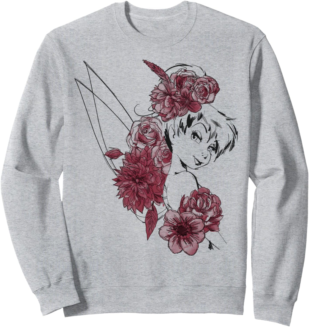 Disney Peter Pan Tinker Bell Floral Watercolor Portrait Sweatshirt