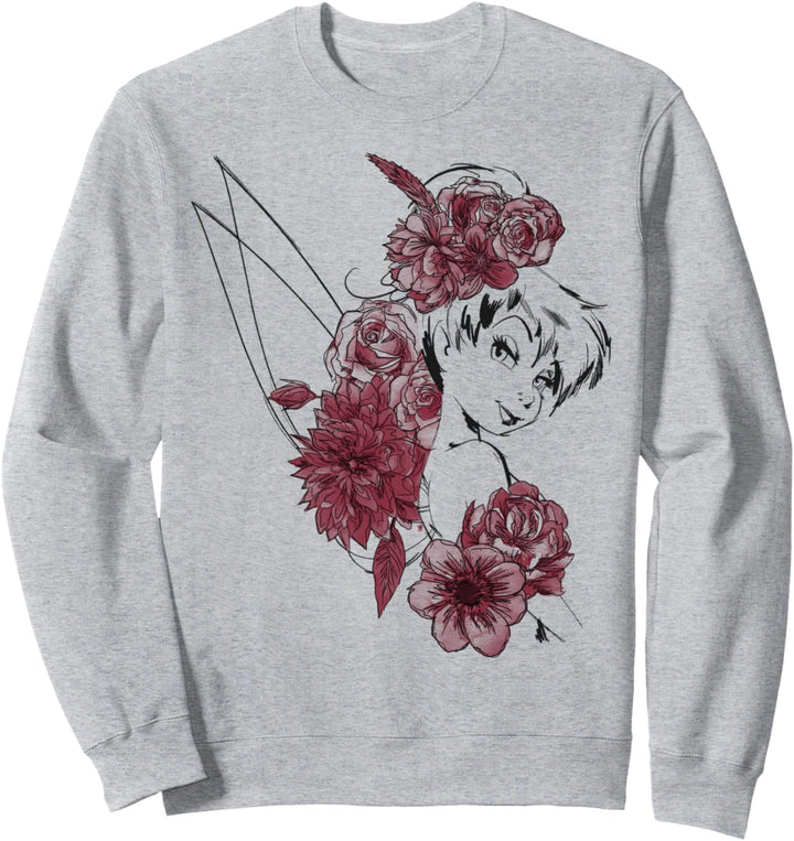 Disney Peter Pan Tinker Bell Floral Watercolor Portrait Sweatshirt