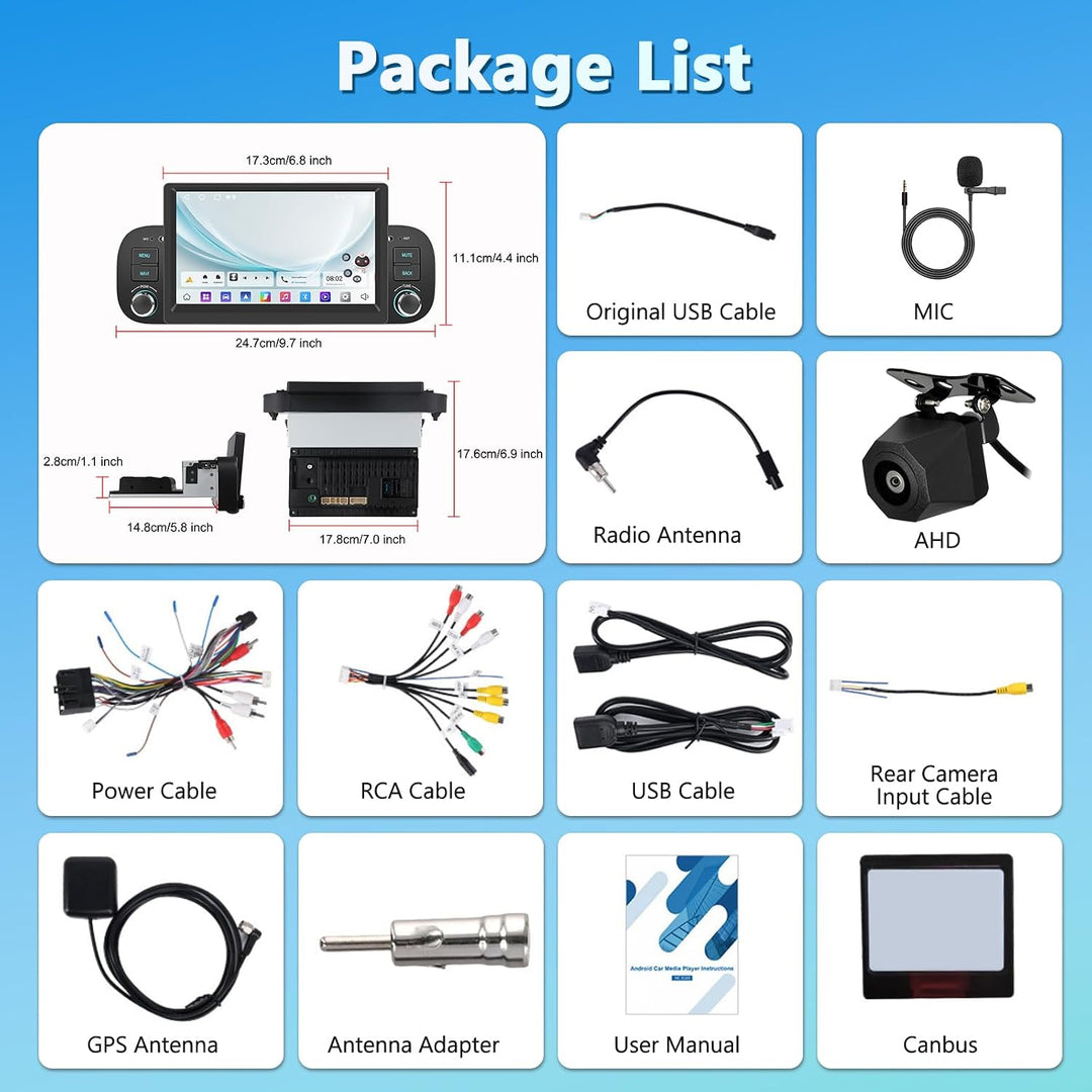 Carplay Autoradio für FIAT Panda 2013-2020 mit GPS Navi, 2GB+64GB Wireless Android Auto Car Stereo m