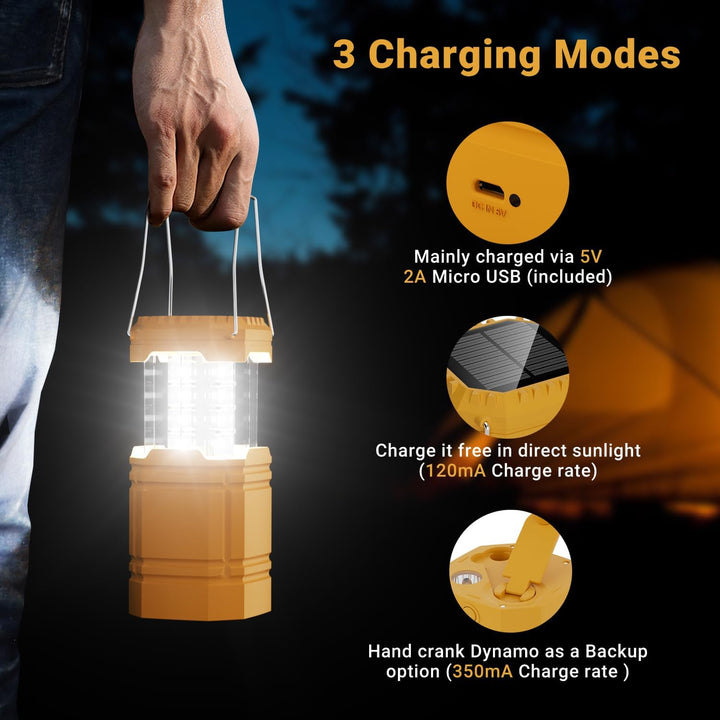 LED Campinglampe Solar, Wasserdicht LED Camping Laterne, Notfallleuchte mit Handkurbel, Eingebaute 3