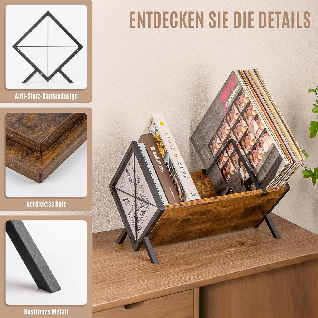 PUERSI Schallplatten Aufbewahrung, 80 LPs Schallplattenständer, 1 Etage Vinyl Regal mit Verstellbare