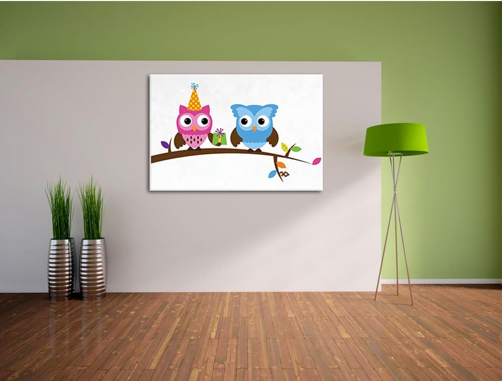 Party Eulen weiss, Format: 100x70 auf Leinwand, XXL riesige Bilder fertig gerahmt mit Keilrahmen, Ku