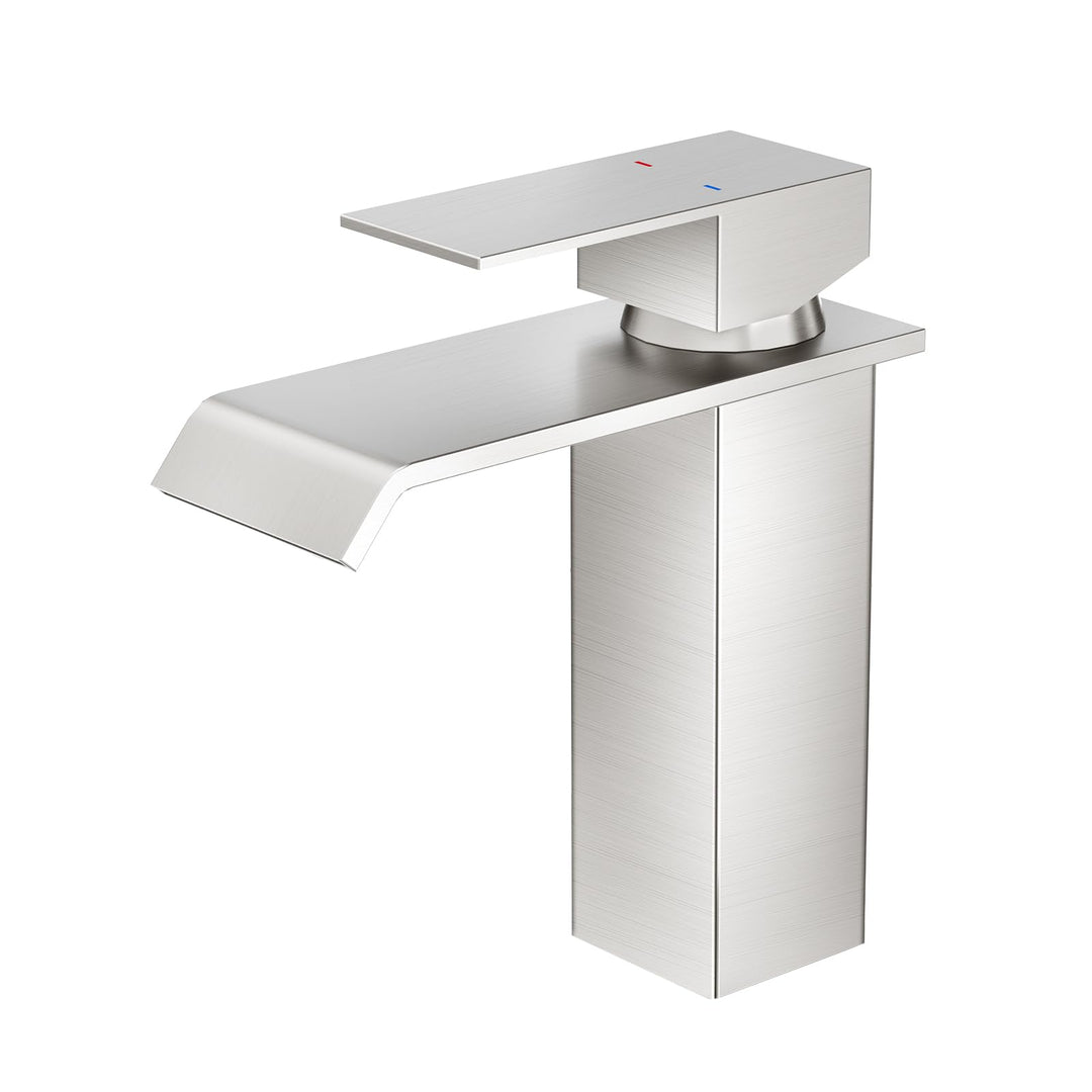 CREA Wasserhahn Bad Wasserfall, Waschtischarmatur mit Ablaufgarnitur, Mischbatterie Bad mit Wasserfa