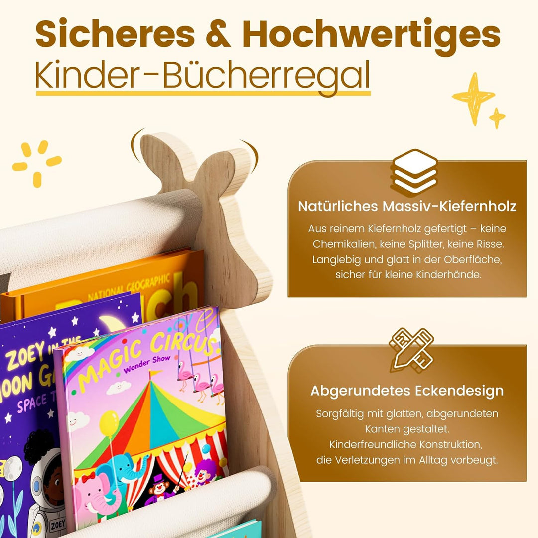 Kinder Bücherregal aus Holz - Montessori Regal für Kinderzimmer l Kinderzimmer Möbel, Buch-Organizer