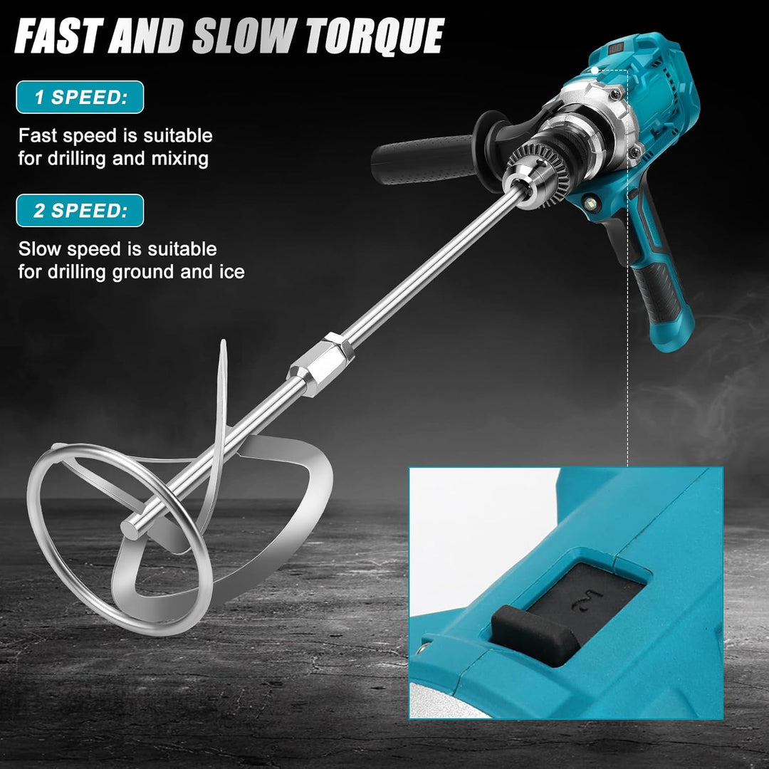 Akku Farbmörtelrührer Kompatibel mit Makita 18V Batterie, Brushless Rührwerk Zementmischer 2-Gang-Ge