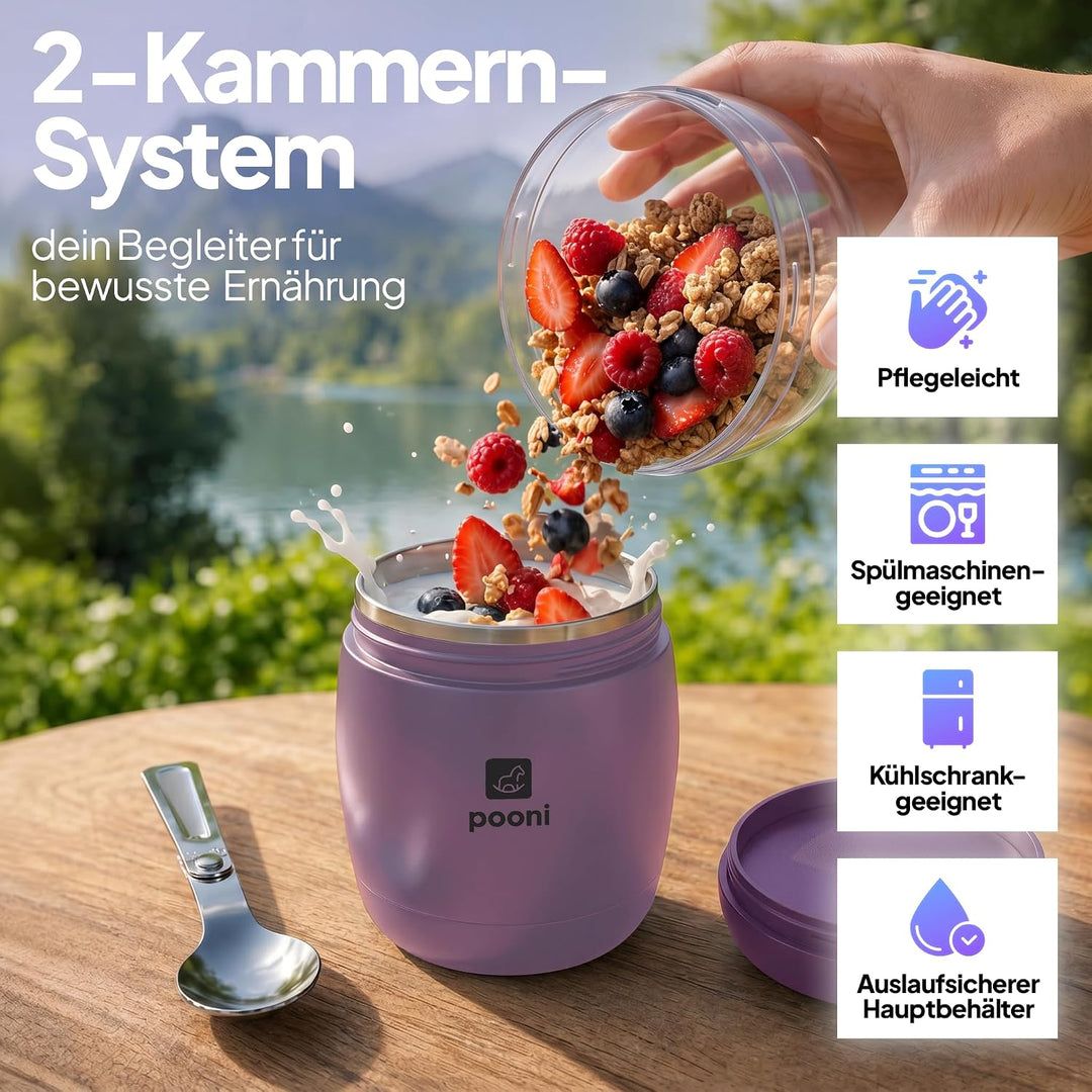 Müslibecher, auslaufsicherer Joghurtbecher to go mit Löffel, für Müsli, Joghurt, Frühstücksbecher au