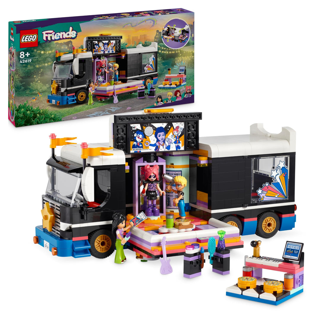 LEGO Friends Popstar-Tourbus, Musik-Set mit LKW-Spielzeug und 4 Figuren, fördert die sozial-emotiona