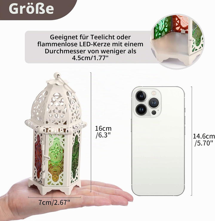 Nuptio 2 Stück Marokkanischen Stil Kerze Laterne, Kleine Teelichthalter mit Bunten Glasscheiben Idea
