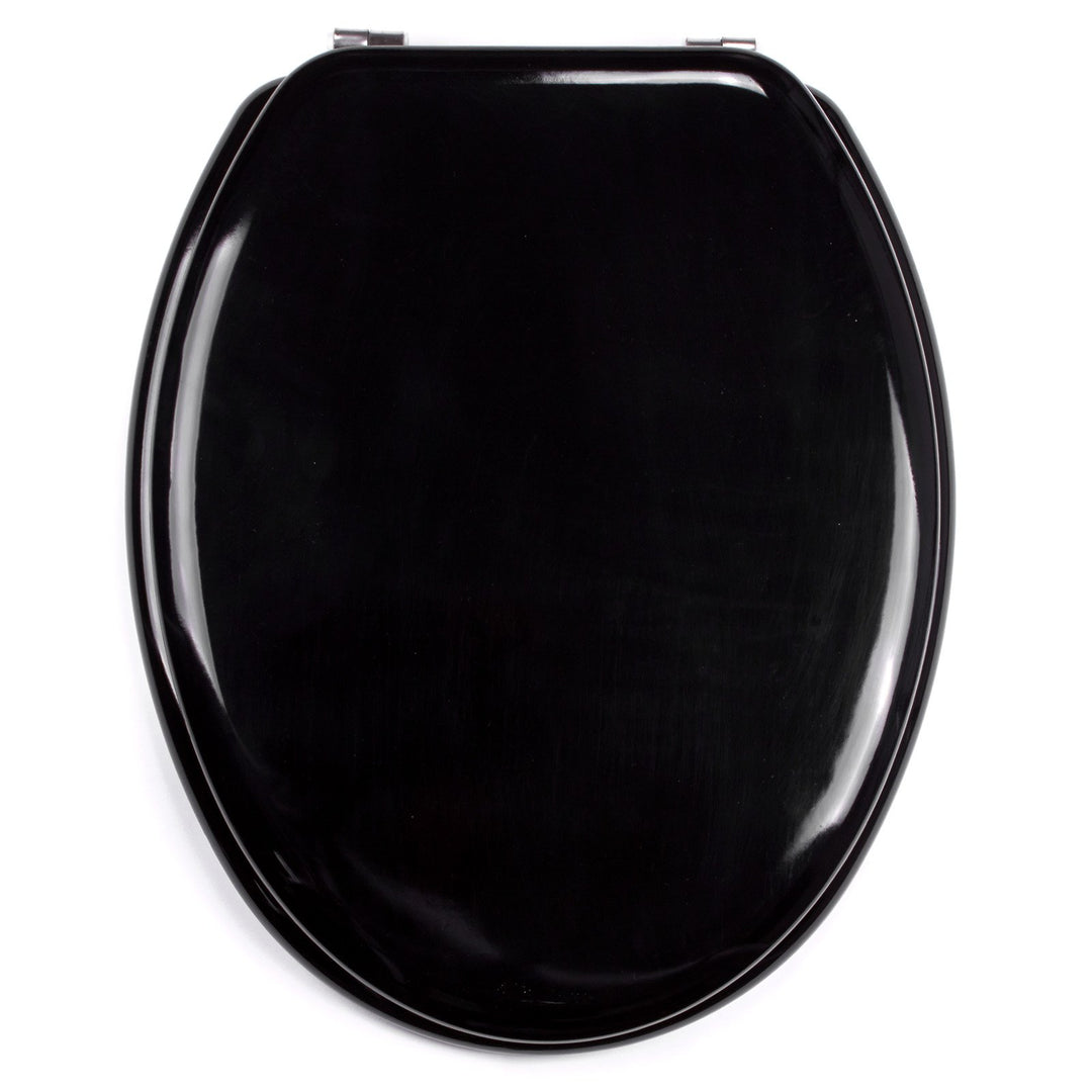 MSV WC-Sitz aus MDF/Edelstahl in glänzend schwarz, 30 x 20 x 15 cm, Black, 42.5 x 36.5 x 1.6 cm, Bla