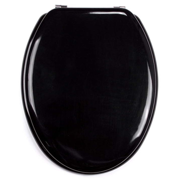 MSV WC-Sitz aus MDF/Edelstahl in glänzend schwarz, 30 x 20 x 15 cm, Black, 42.5 x 36.5 x 1.6 cm, Bla