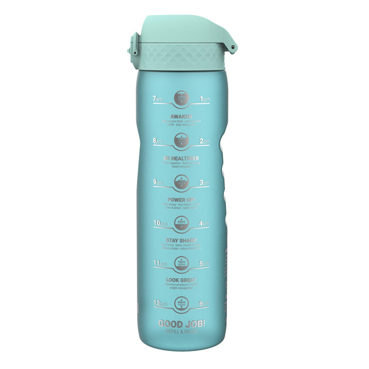 ion8 1 Liter Trinkflasche mit Zeitmarkierungen, Auslaufsicher, Einhandöffnung, Sichere Verriegelung,