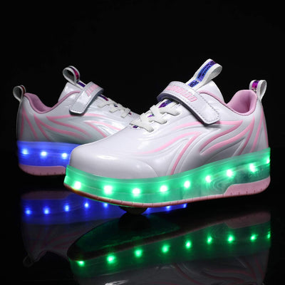 Sily Life Unisex Kinder USB Wiederaufladbar/LED Licht Skateboardschuhe mit Doppelrad Rollen/Fitnesss