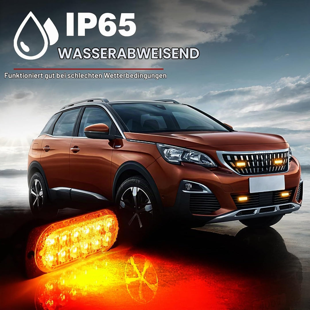 Civikyle 4-Stück 12-LED Auto Frontblitzer Stroboskoplicht Orange 12V Warnleuchte Blinklicht mit 15 B