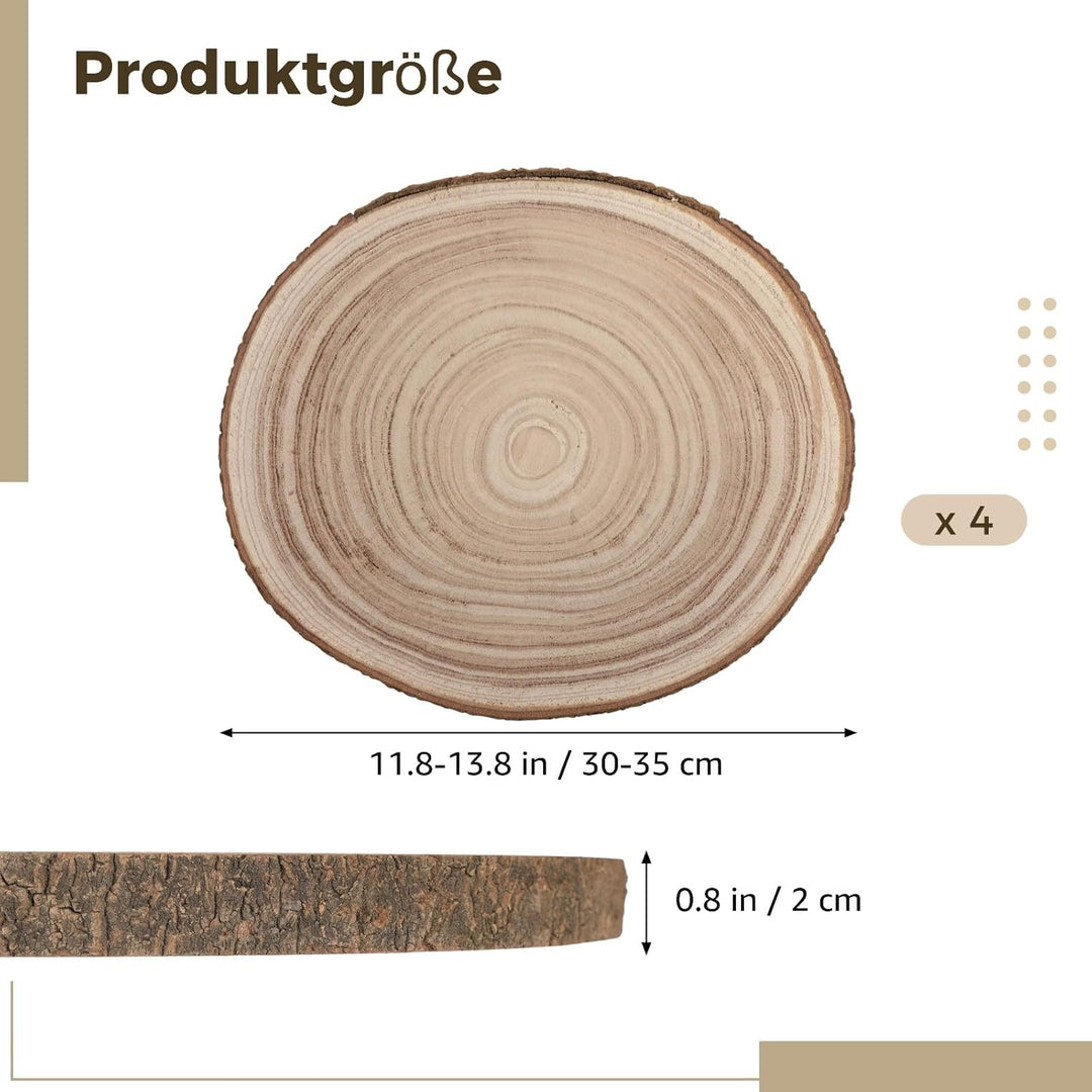 4 Stück Paulownia Holzscheiben 30-35 cm, Unbehandelte Holzscheiben für Bastelarbeiten, 2 cm dick, Na