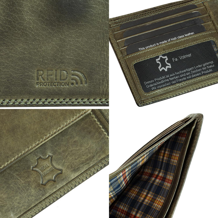 Fa.Volmer ® Leder Geldbörse Herren mit RFID-Schutz - extra-stabile Doppelnaht (4+2 Card - Hunter Gre