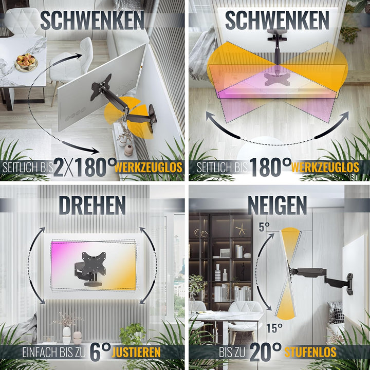RICOO TV Monitor Wandhalterung Schwenkbar Gasdruckfeder für 23-42 Zoll, Universal TV Halterung S3422
