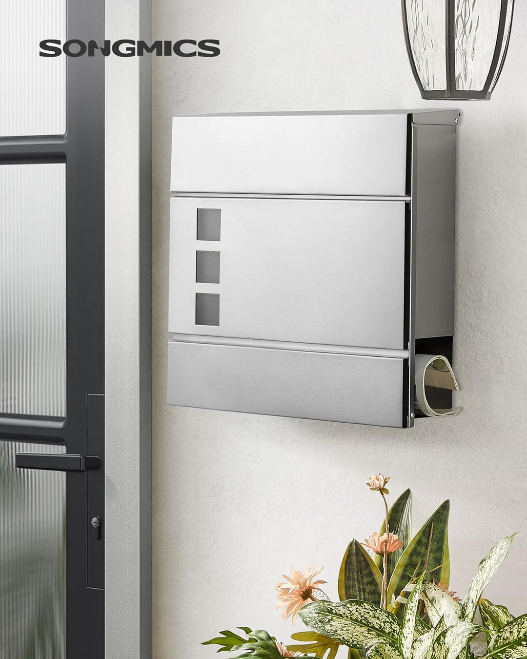 SONGMICS Briefkasten, Postkasten mit Zeitungsfach, Sichtfenster, abschliessbar, 2 Schlüssel, modern,
