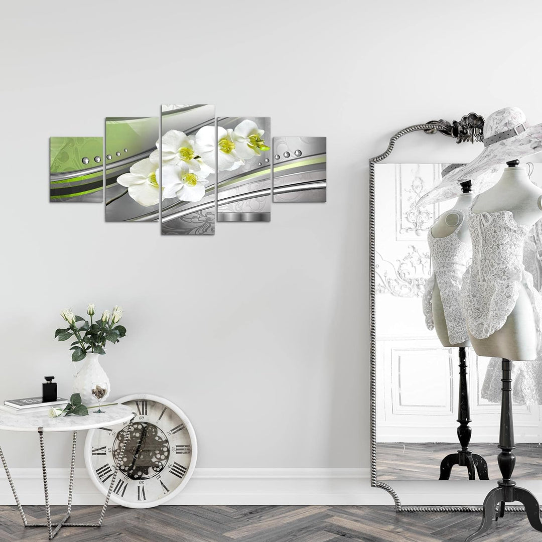 Runa Art Wandbilder Blumen Orchidee 5 Teilig Bild auf Vlies Leinwand Deko Wohnzimmer Abstrakt Grau G