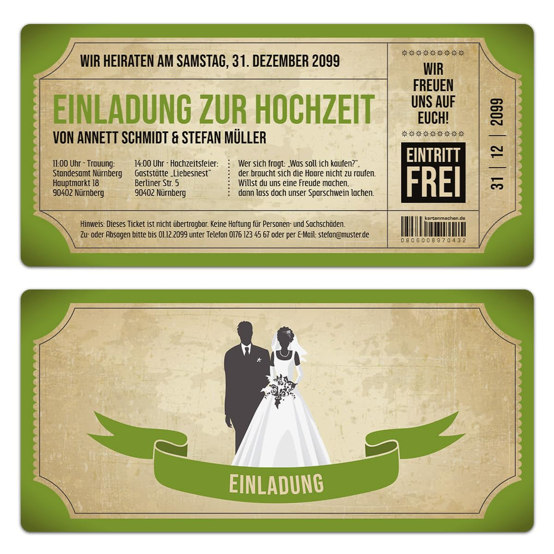 Kartenmachen.de Personalisierte Einladungskarten zur Hochzeit (ab 10 Stück Sets selbst gestalten) al