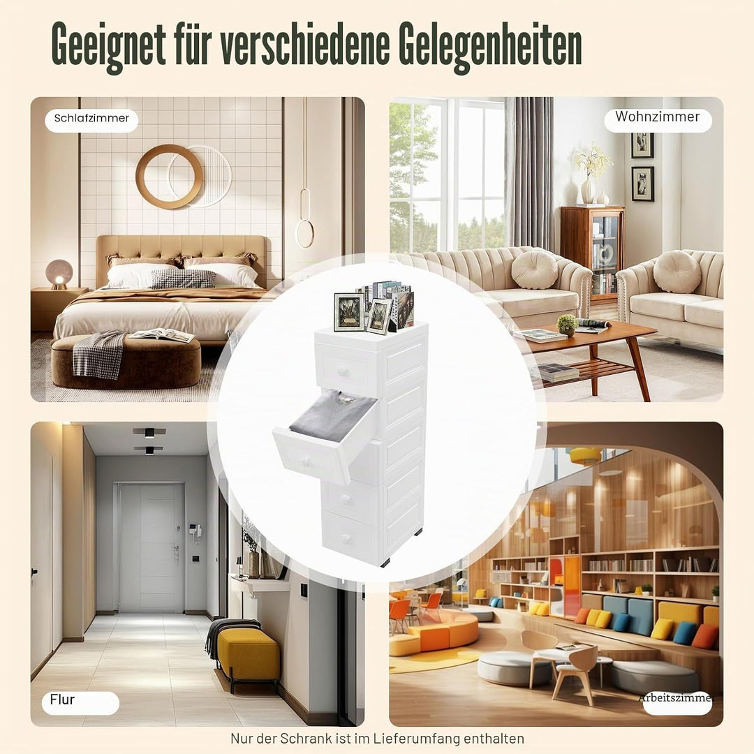 5 Schubladen Kommode mit Rollen, Aufbewahrungsschrank aus PP, staubdicht &amp; feuchtigkeitsresistent, f