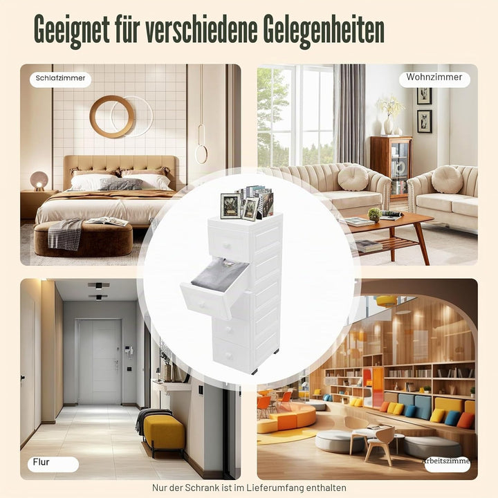 Rollcontainer | 5-Schubladen Schrank mit Rädern | Weiss &amp; Modern | Platzsparend &amp; Staubdicht | Für K