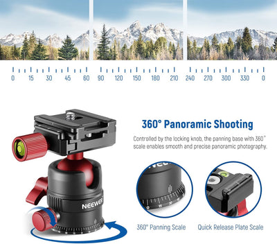 NEEWER Stativkopf, 360° drehbarer Panorama Kugelkopf mit 1/4 Zoll Schnellwechselplatte für Stativ, E