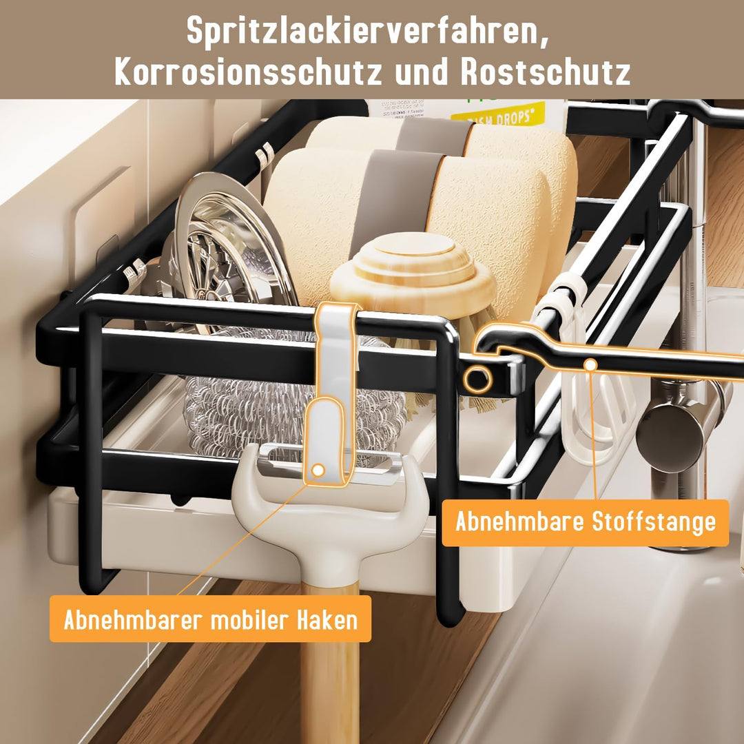 Spülbecken Organizer Küchen Organizer mit Spültuchhalter- Hängend, Schwarz Kohlenstoffstahl für Spül