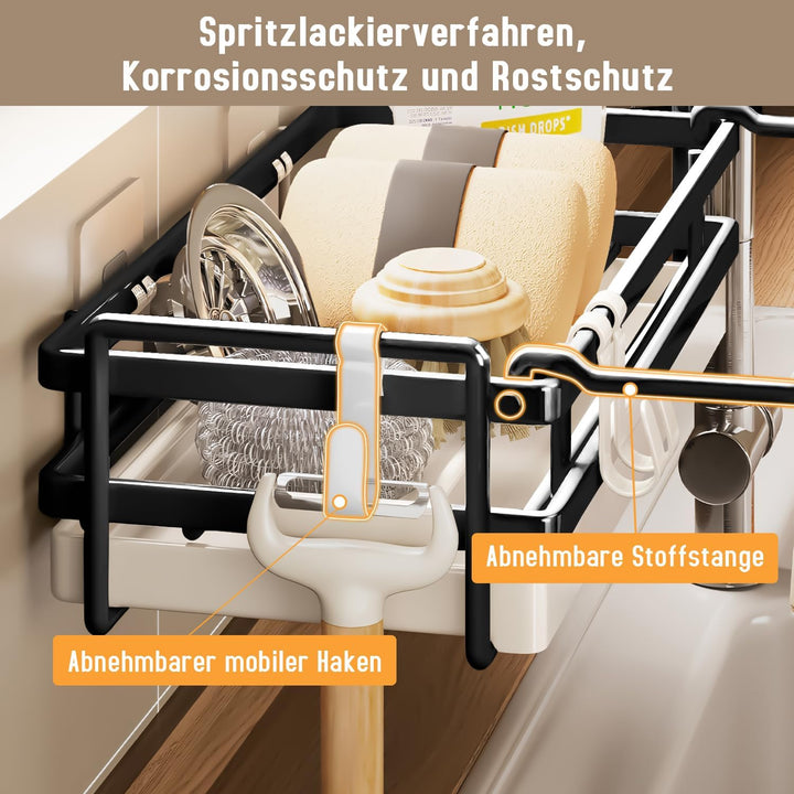 Spülbecken Organizer Küchen Organizer mit Spültuchhalter- Hängend, Schwarz Kohlenstoffstahl für Spül
