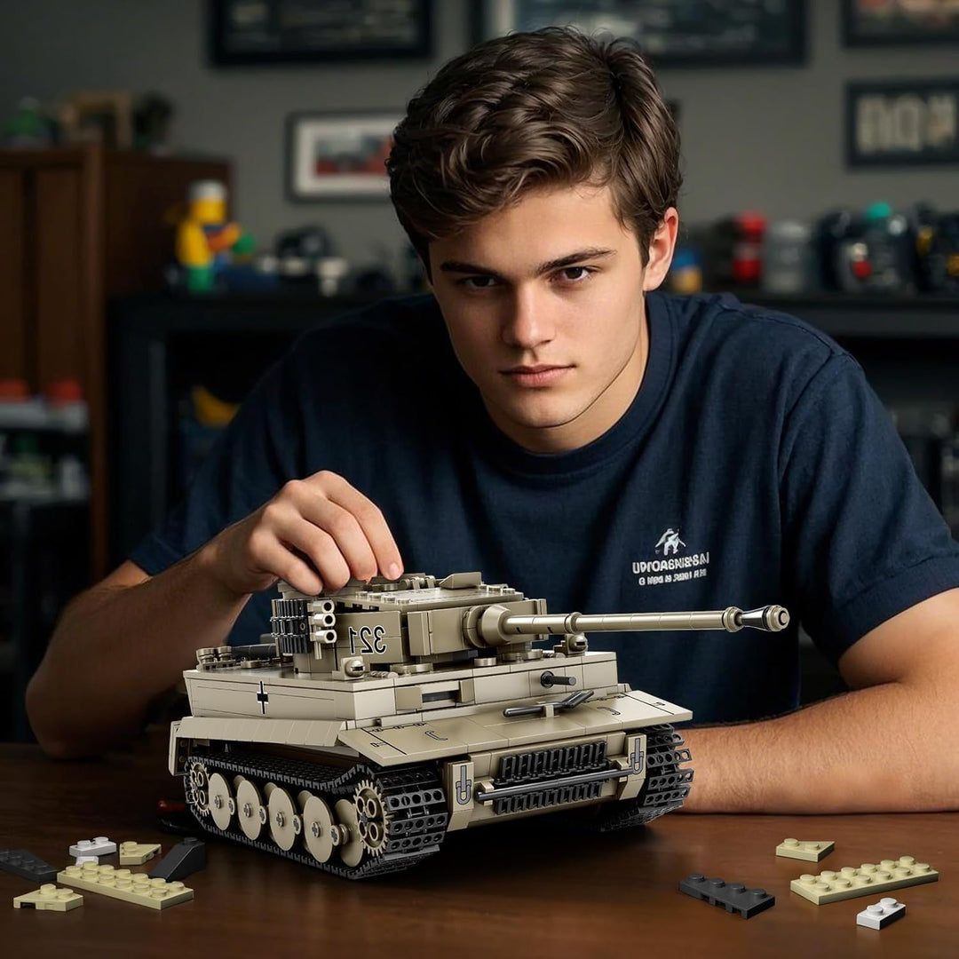 Reobrix Tiger I Tank Bausteine Set für Erwachsene, Modellbausatz Deutscher Militärpanzer aus dem Zwe