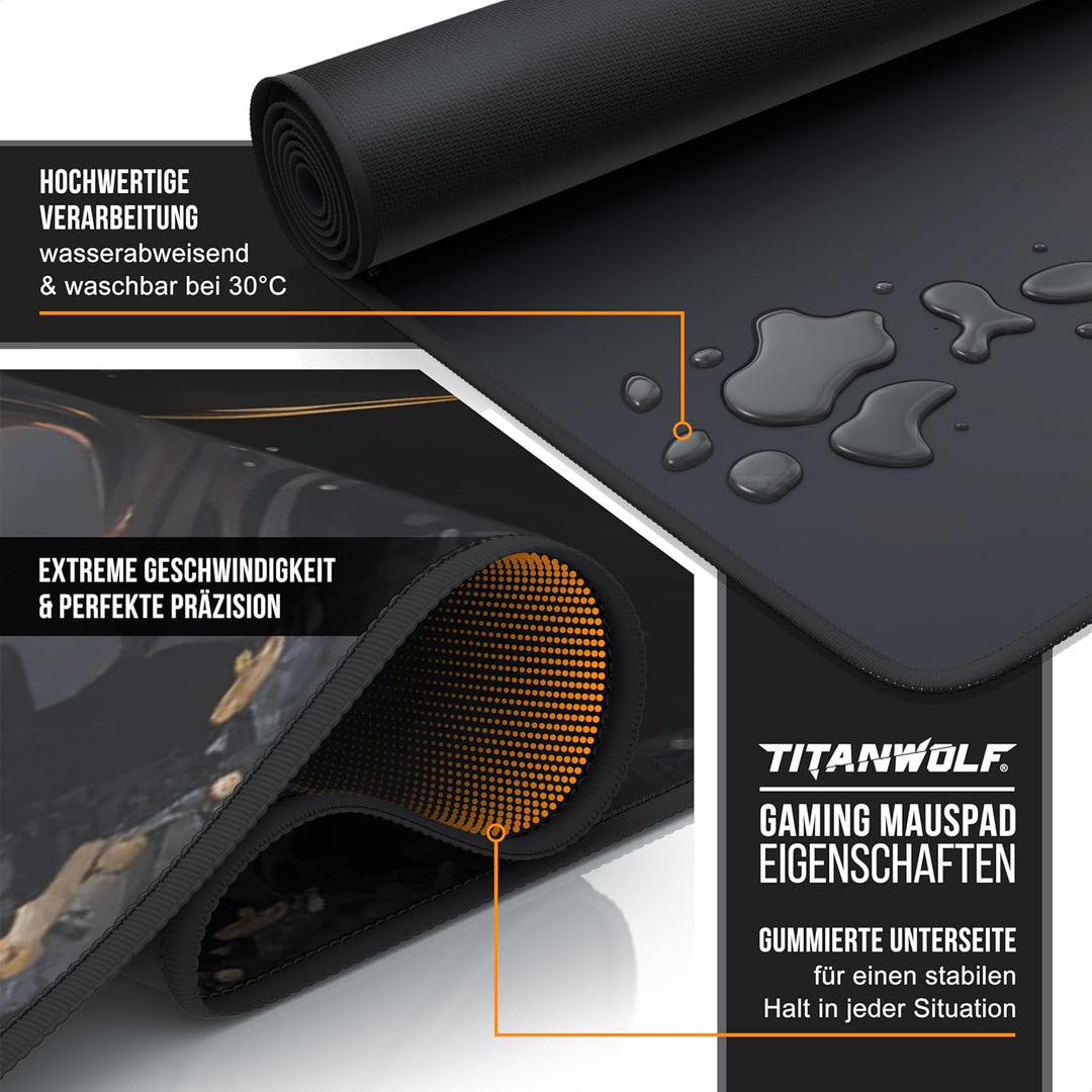 TITANWOLF - XXL Speed Gaming Mauspad 900 x 400mm - XXL Mousepad - Tischunterlage Large Size - verbes