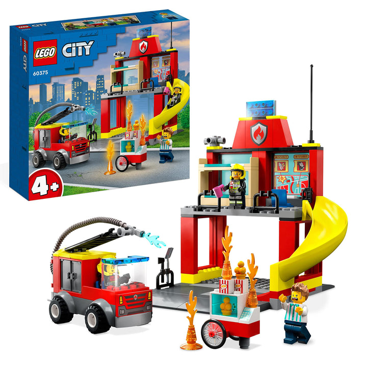 LEGO 60375 City Feuerwehr Feuerwehrstation und Löschauto, Lernspielzeug für Kinder ab 4 Jahren, Gesc