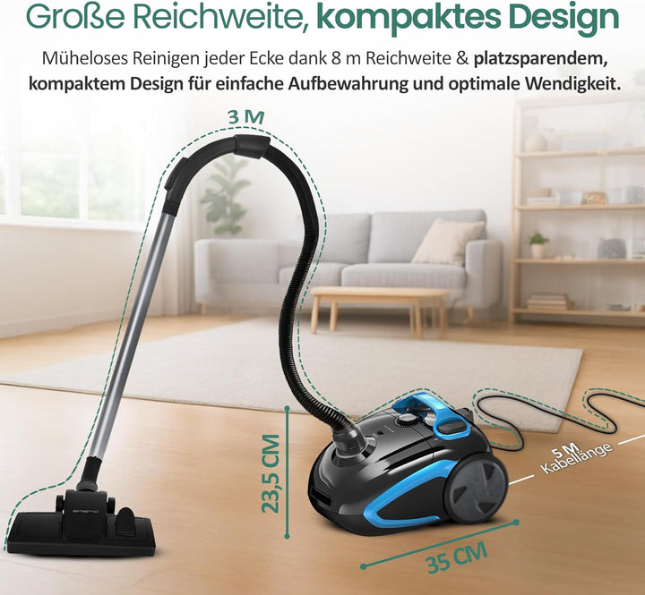 Emerio ECO Staubsauger mit Beutel Preis-/LEISTUNGSSIEGER Haus&Garten Test Note 1,7 Swirl Y101 800 Wa