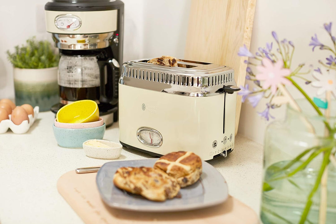 Russell Hobbs Toaster [für 2 Scheiben] Retro Edelstahl Creme (Countdown-Anzeige im Retrodesign, inkl
