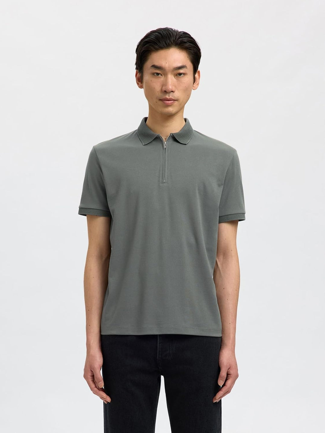 Selected Homme Male Polo Shirt Zipper, Agave Green