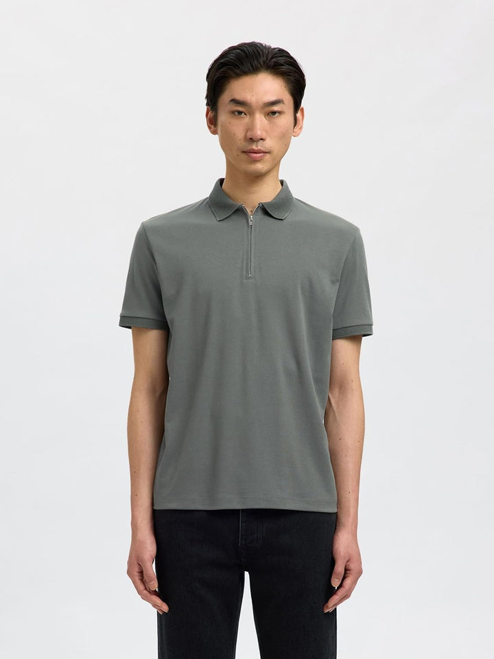 Selected Homme Male Polo Shirt Zipper, Agave Green