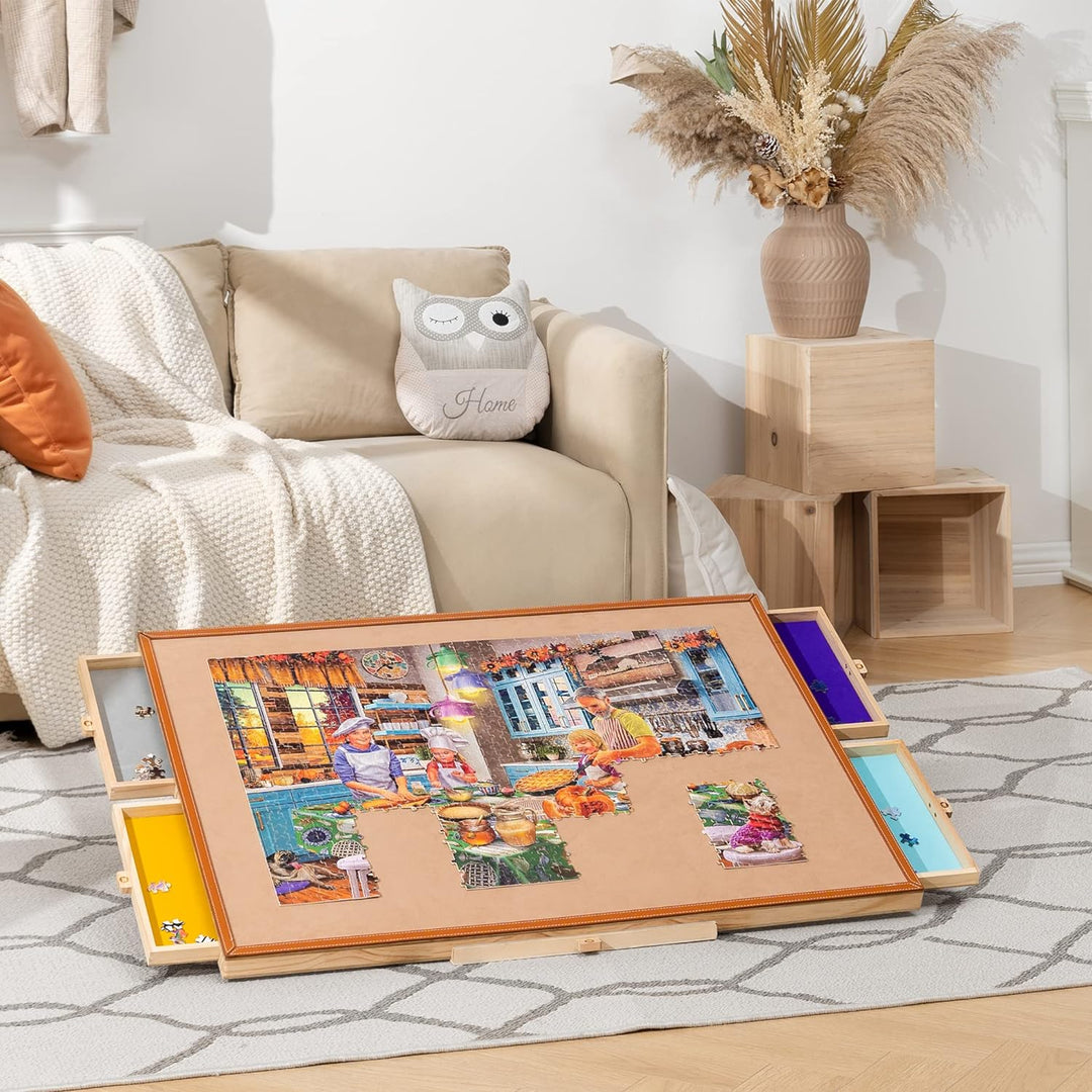 Tektalk tragbarer Puzzletisch mit Lederstange, verstellbarem Ständer/Halterung, 4 bunten Sortierschu