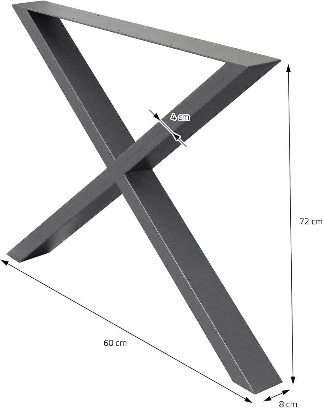 ECD Germany 2X Tischbeine X-Design X-Form, 60 x 72 cm, Anthrazit, pulverbeschichtete Stahl, Industri