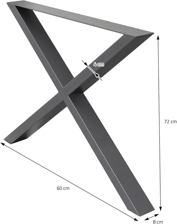 ECD Germany 2X Tischbeine X-Design X-Form, 60 x 72 cm, Anthrazit, pulverbeschichtete Stahl, Industri