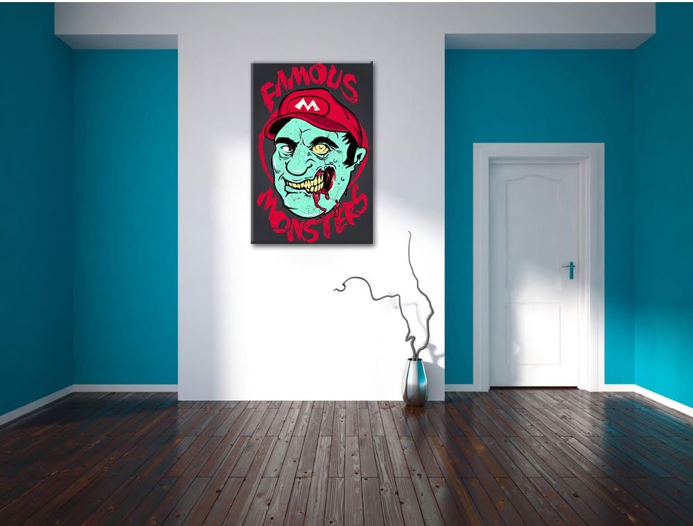 Pixxprint Famous Monsters Black Bild auf Leinwand, XXL riesige Bilder fertig gerahmt mit Keilrahmen,