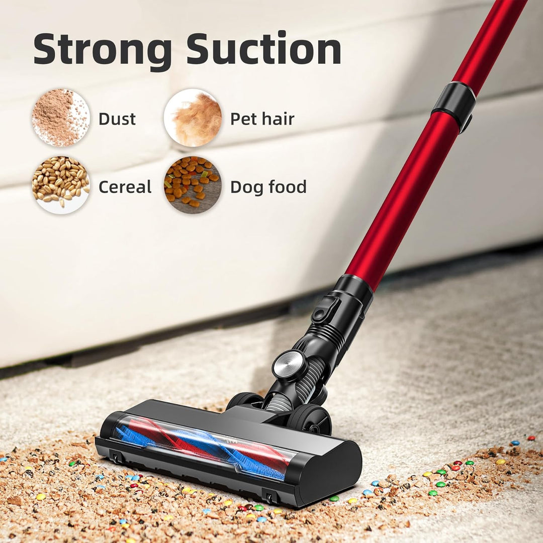 VEGREM Akku Staubsauger 25Kpa, Staubsauger Kabellos 160W mit 2 Saugmodi, LED-Leuchten, Cordless Vacu