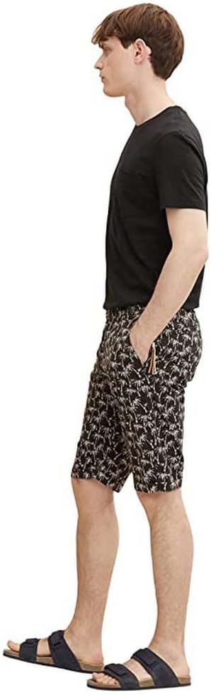 TOM TAILOR Herren Regular Slim Chino Bermuda Shorts 33 29706 - Black Big Palm Design, 33 29706 - Bla