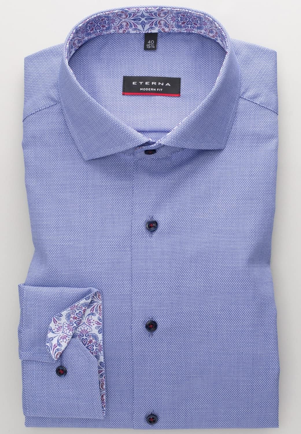 eterna Modern Fit Hemd Langarm Haifischkragen Struktur blau Grösse 45