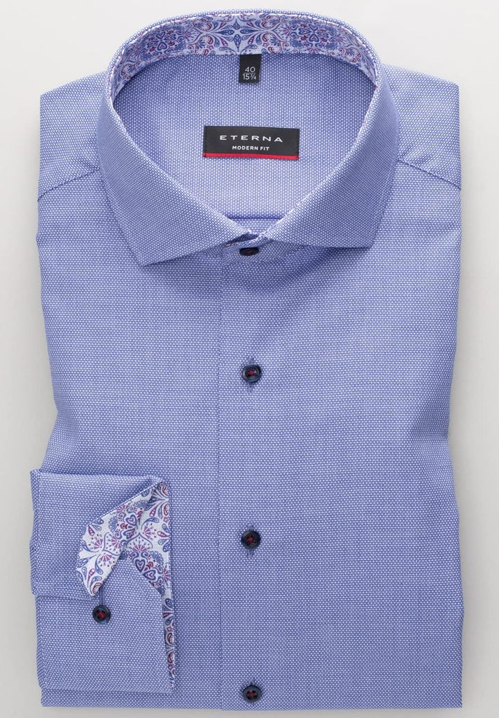 eterna Modern Fit Hemd Langarm Haifischkragen Struktur blau Grösse 45