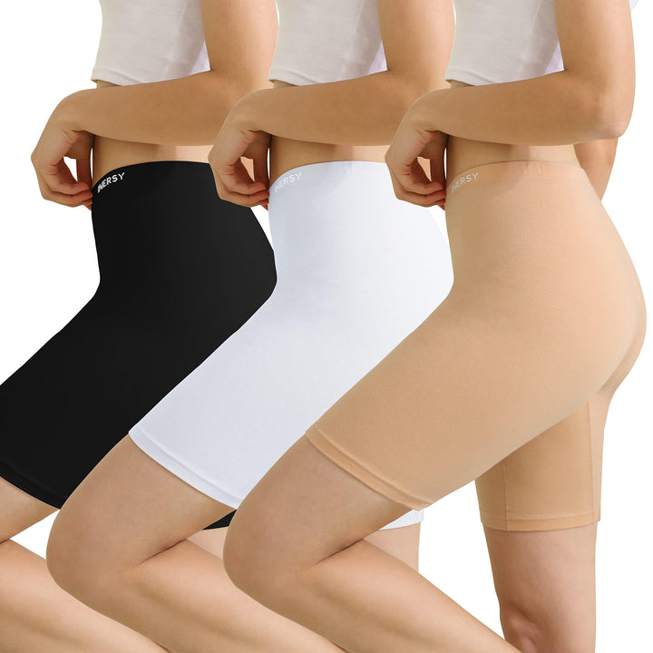 INNERSY Radlerhose Damen Baumwolle Lange Unterhose Anti Scheuern Kurze Hose Unter Kleid 3er Pack XS