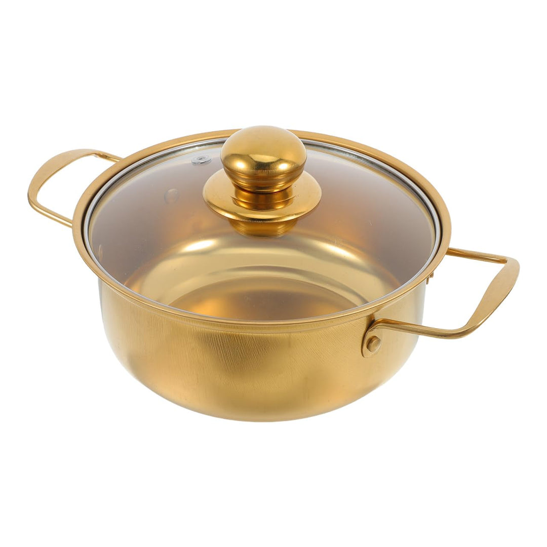 BESTYASH Induktionsgeeigneter Edelstahl Ramen Topf Mit Glasdeckel Goldene Kleine Kochpfanne Doppelte